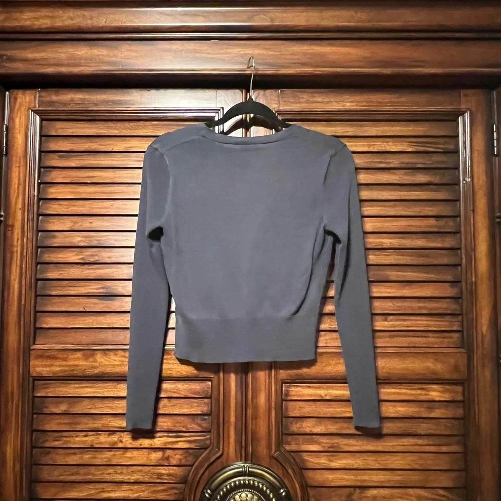 Tory Burch Gray Silk Blend V-Neck Button Front Cardigan Sweater XS